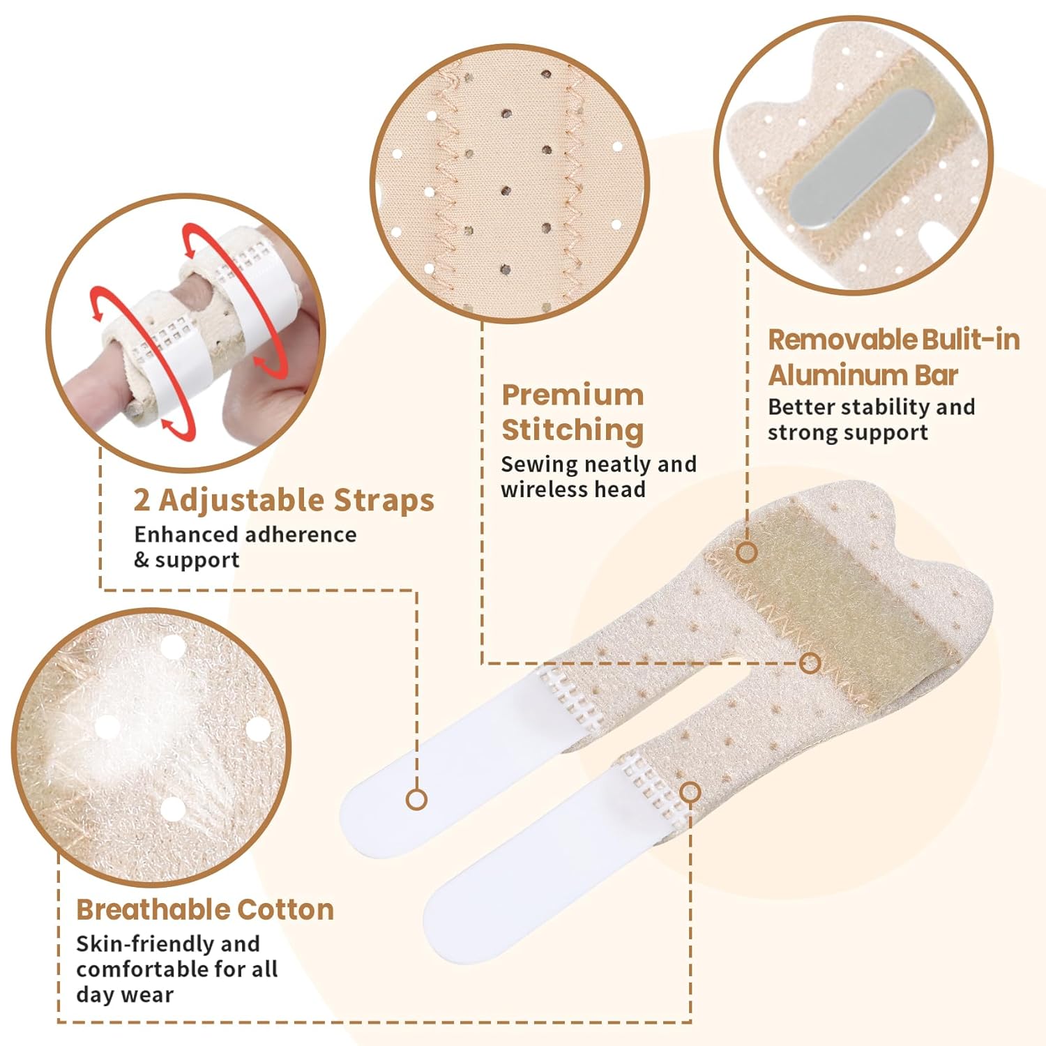 Trigger Thumb Splints, Finger Splint for Broken/Straightening/Arthritis, Breathable Thumb Brace for Thumb/Middle/Ring/Index/Pinky Finger, Beige, Short, 2pcs